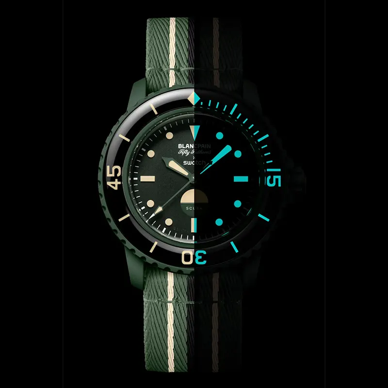 Blancpain x Swatch Fifty Fathoms “Green Abyss Sistem51” Men’s Watch- S035G100